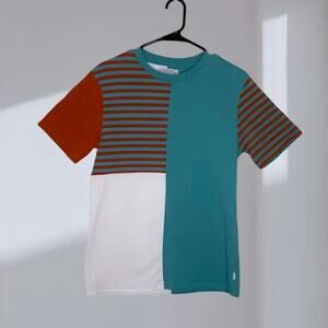 Empyre Colorblock Short Sleeve T-Shirt – Teal, Rust & White Stripe (Men’s Small)